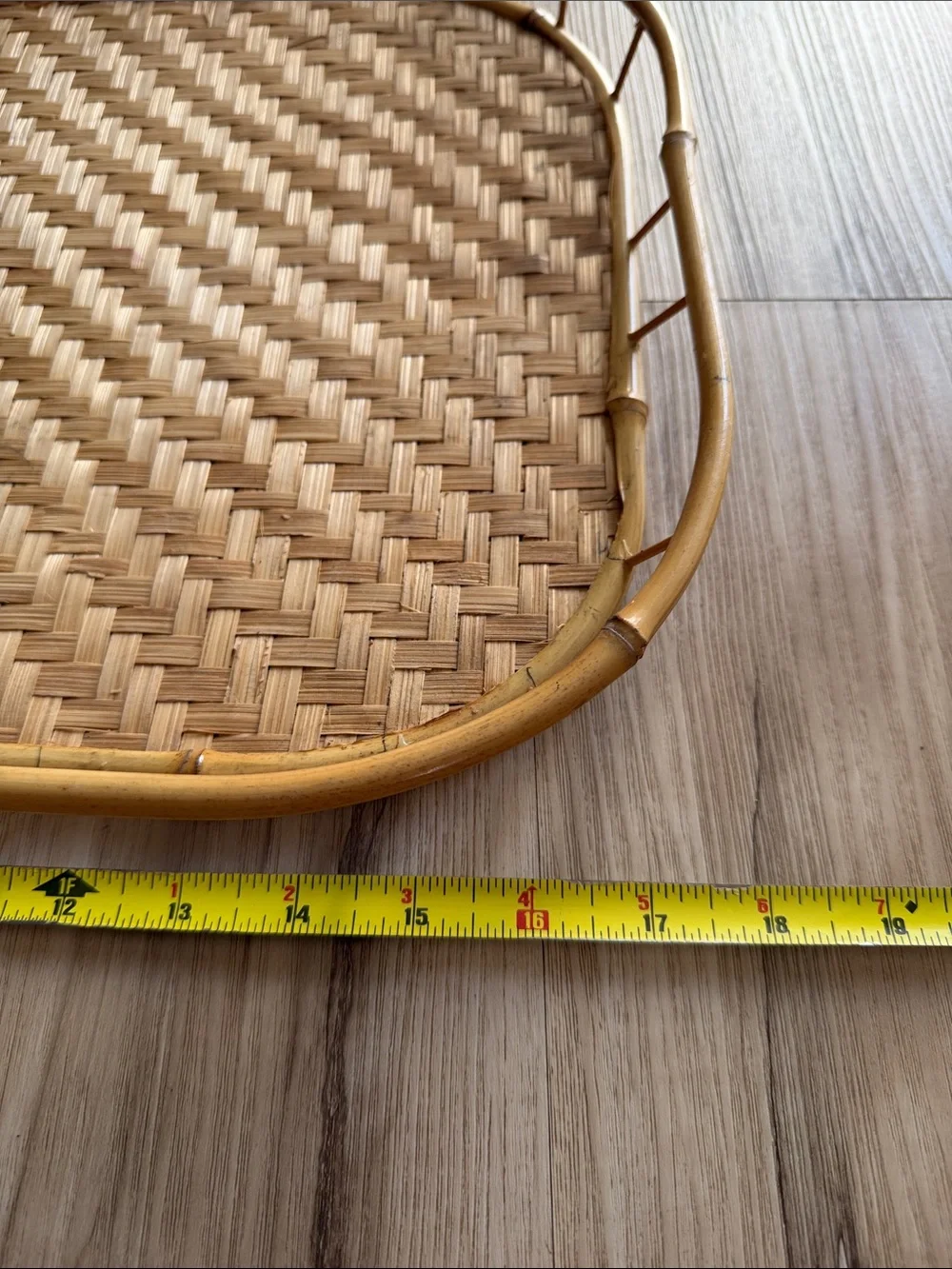 Vintage Woven Rattan Bamboo Serving Tray Rectangular Boho Coastal Farmhouse Deco